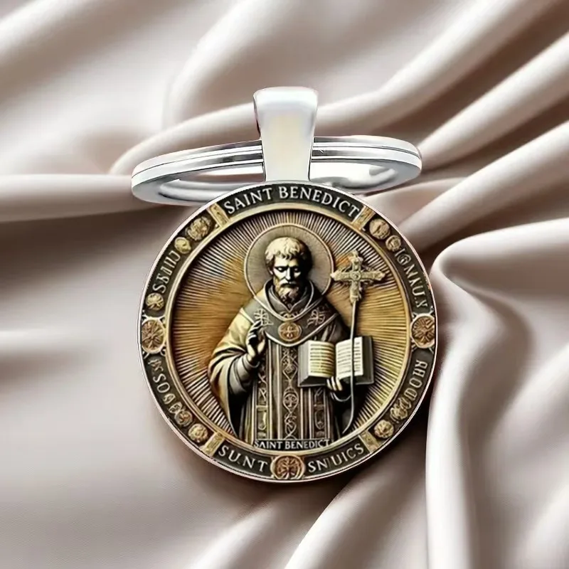 New Style Religious-themed Jesus Cross Round Glass Alloy Keychain Pendant Accessory Accessory Item