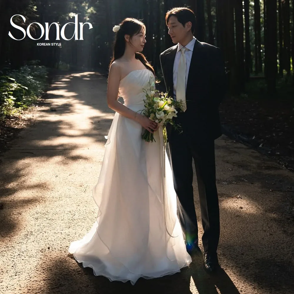 

Sondr Strapless Silk Organza Korean Wedding Dresses Simple Elegant Bridal Photo Shoot Gown Customized A Line Self-Wedding Dress