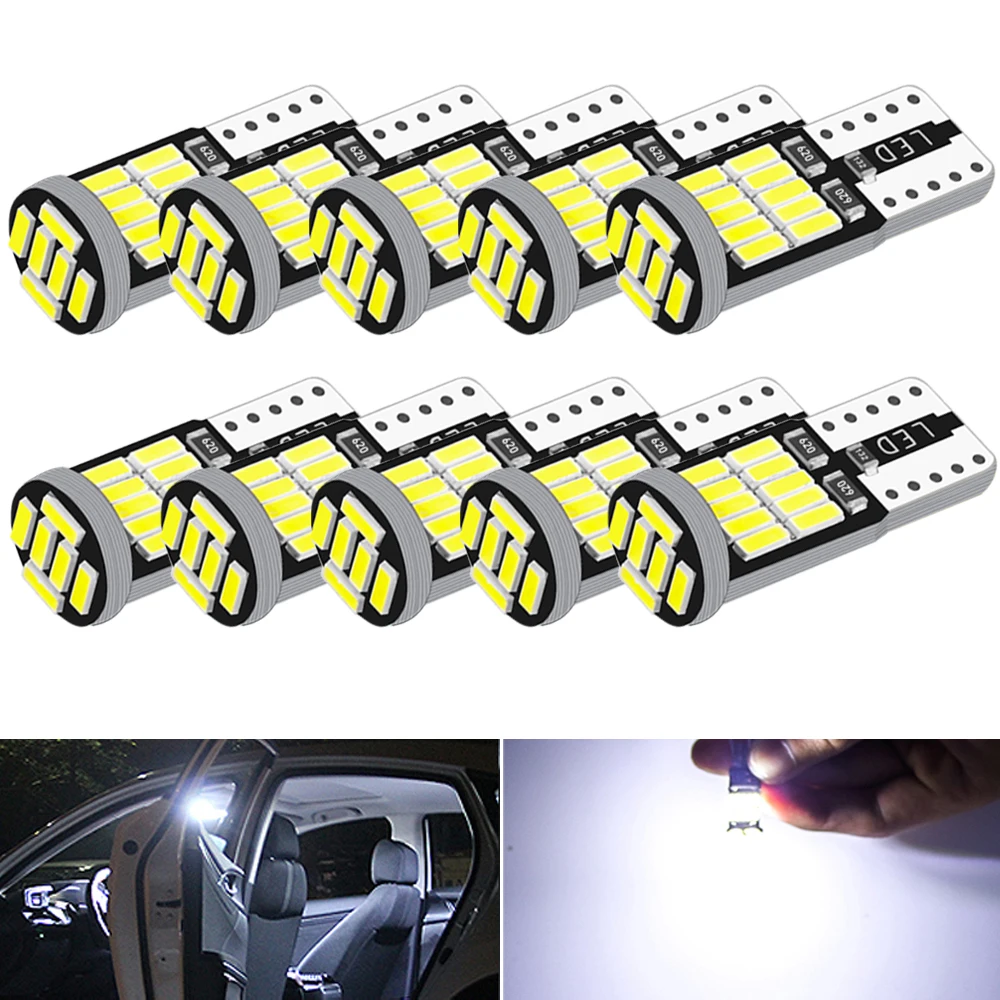 

10PCS W5W T10 Led Bulbs Canbus 4014 SMD 6000K 168 194 Led 5w5 Car Interior Dome Reading License Plate Signal Light Lamp Side 12v