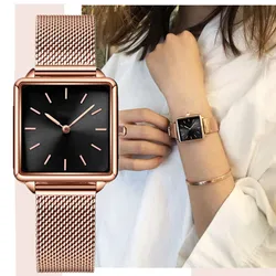 Luxury Women Watches Fashion Simple Square Ladies Quartz Wristwatch Metal Mesh Strap Elegant Lady Women's Watch Gift Reloj Mujer