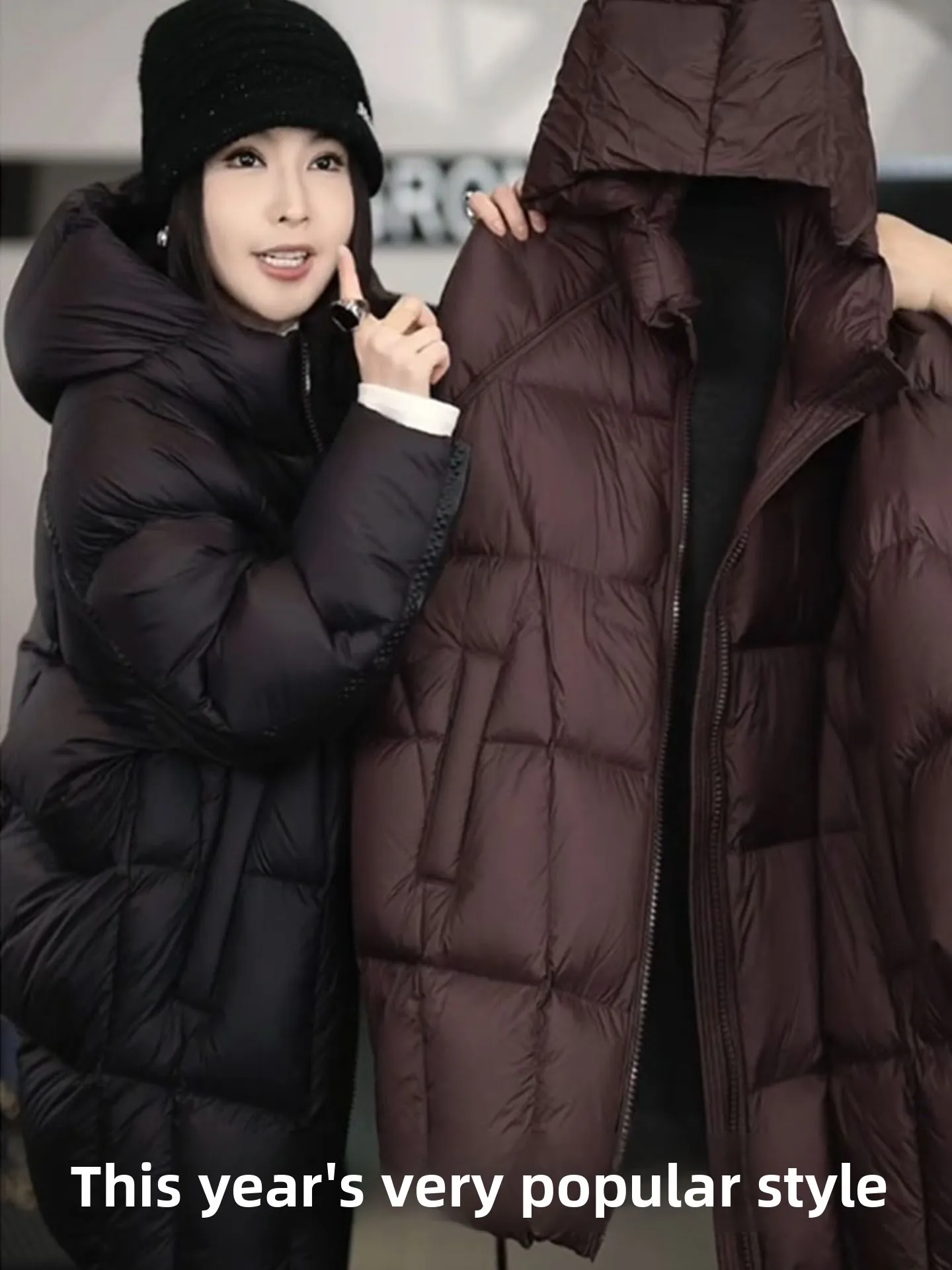 Unique Super Sli Hooded Bla down Jaet Women Winter Mid-Length 2025 New High-End Bread Coat Casual Sle Polyester Fib...