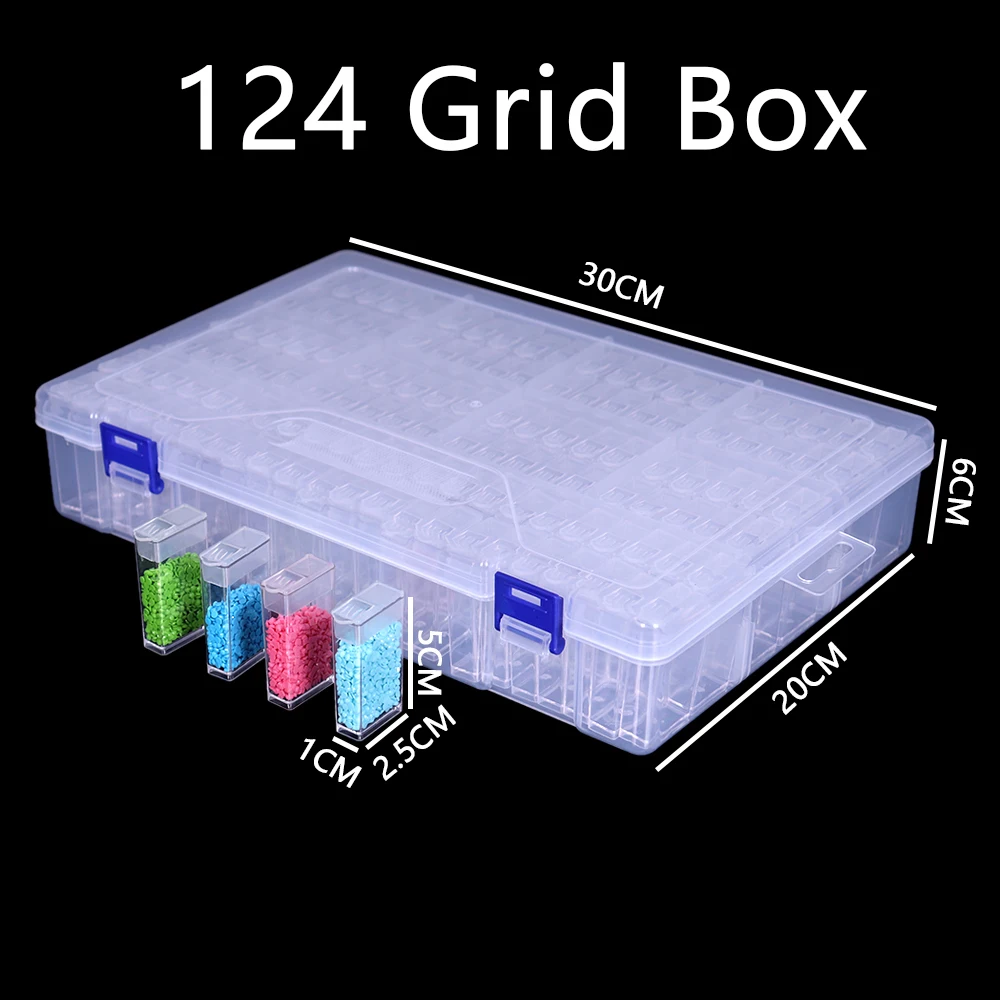 124 Grids Diamond Painting Box, Art Craft Storage Containers, Mini Individual Jars Beads Organizer Drawer for Beads, Nails, Rhin