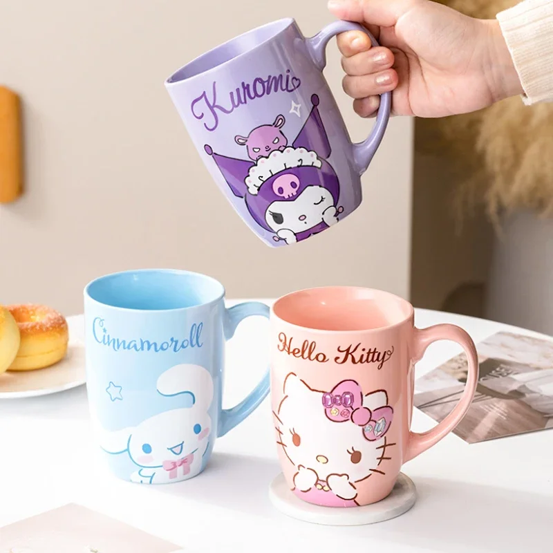 Kawaii Sanrio Hobby My Melody Kuromi Cinnamoroll Hello Kitty Cartoon Ceramic Mug Couple Drinking Cup