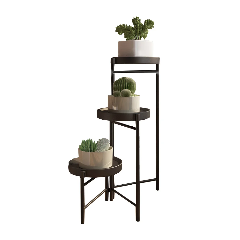 3 tier Metal Plant Stand, Foldable Multi-Tier Flower Shelf With Detachable Trays, Small Potted Plant Stairs Display Rack