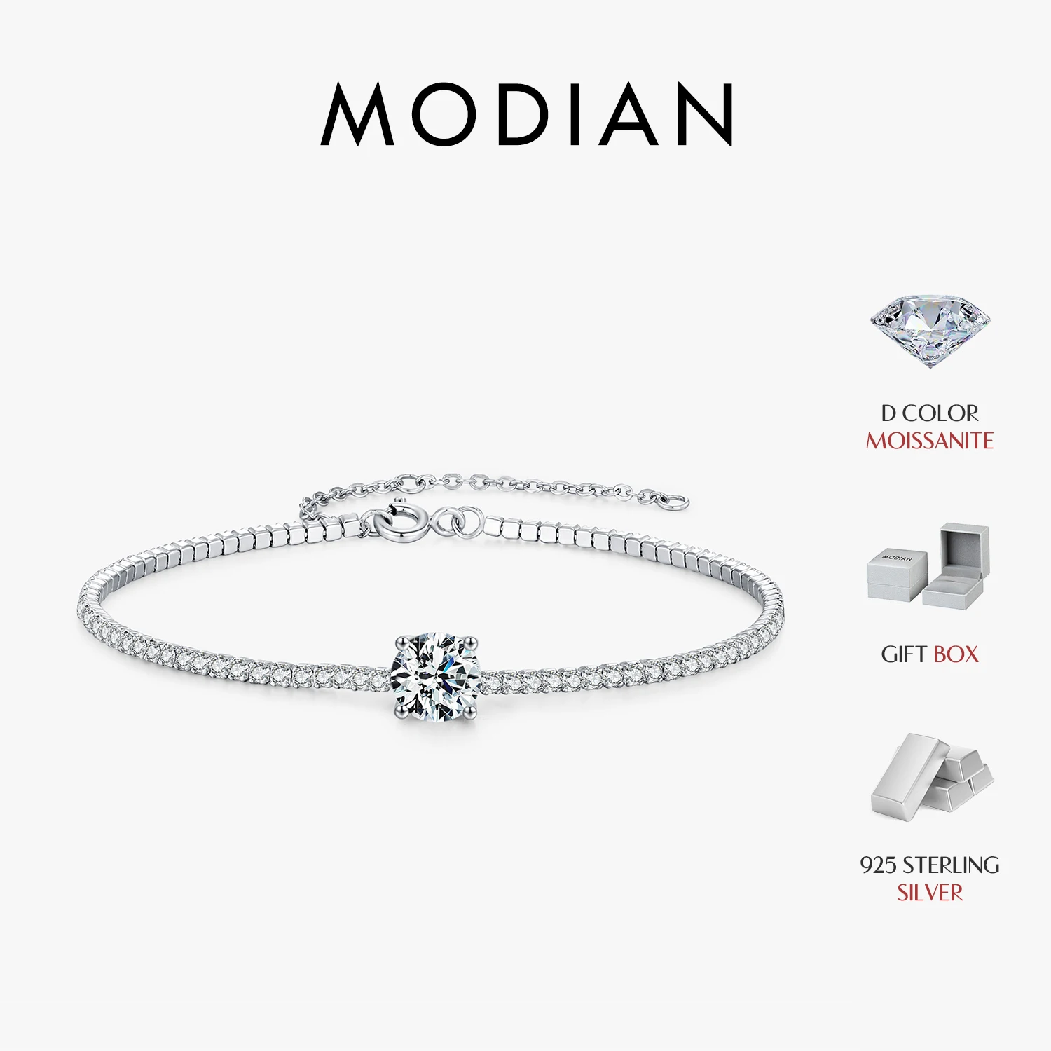 

Теннисный браслет MODIAN с круглым муассанитом 1 карат, цвет D, из стерлингового серебра 925 пробы, роскошные многослойные браслеты для женщин, украшения для отпуска