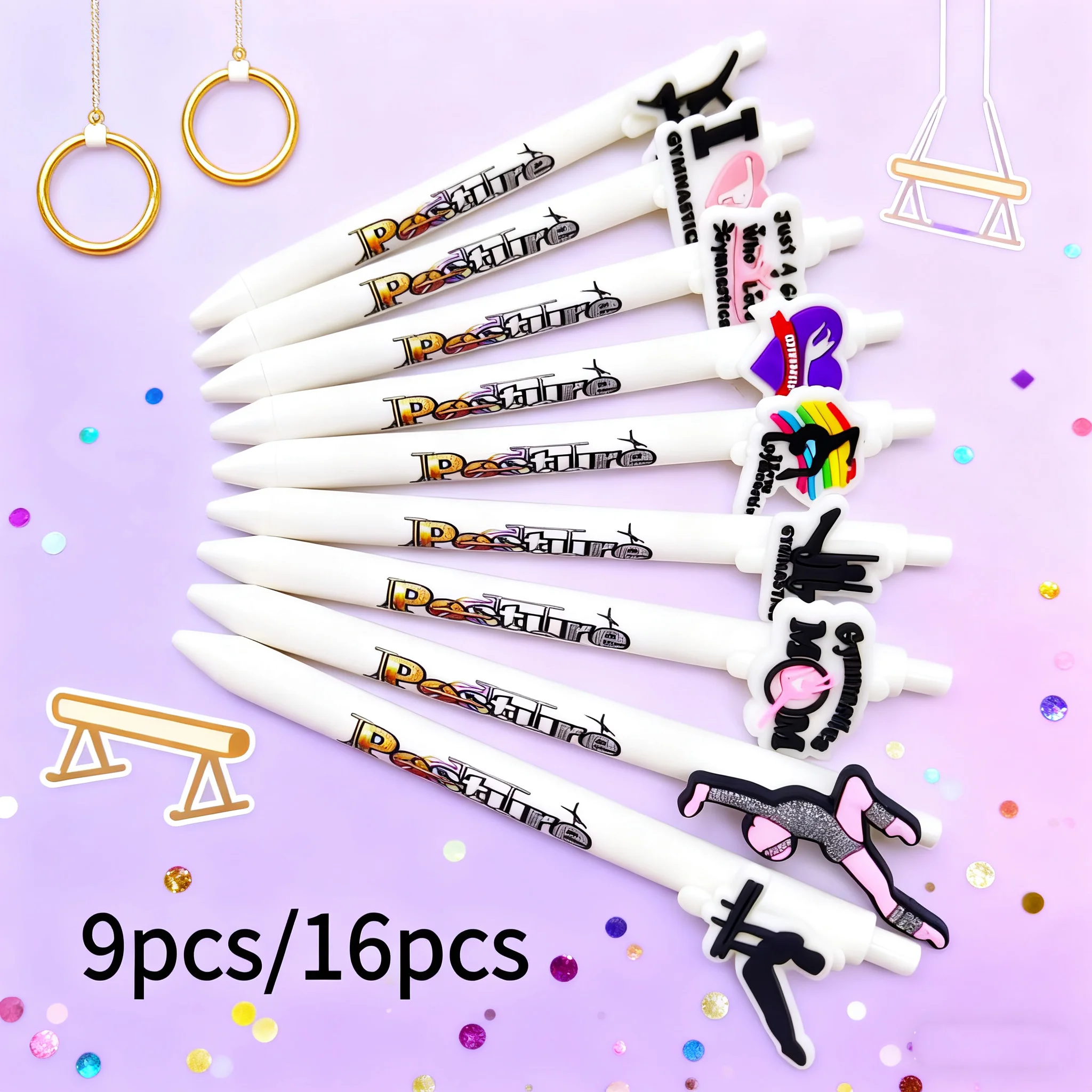 

9pcs/16pcs gymnastics modeling paster white printed paster stationery office gift gel pen