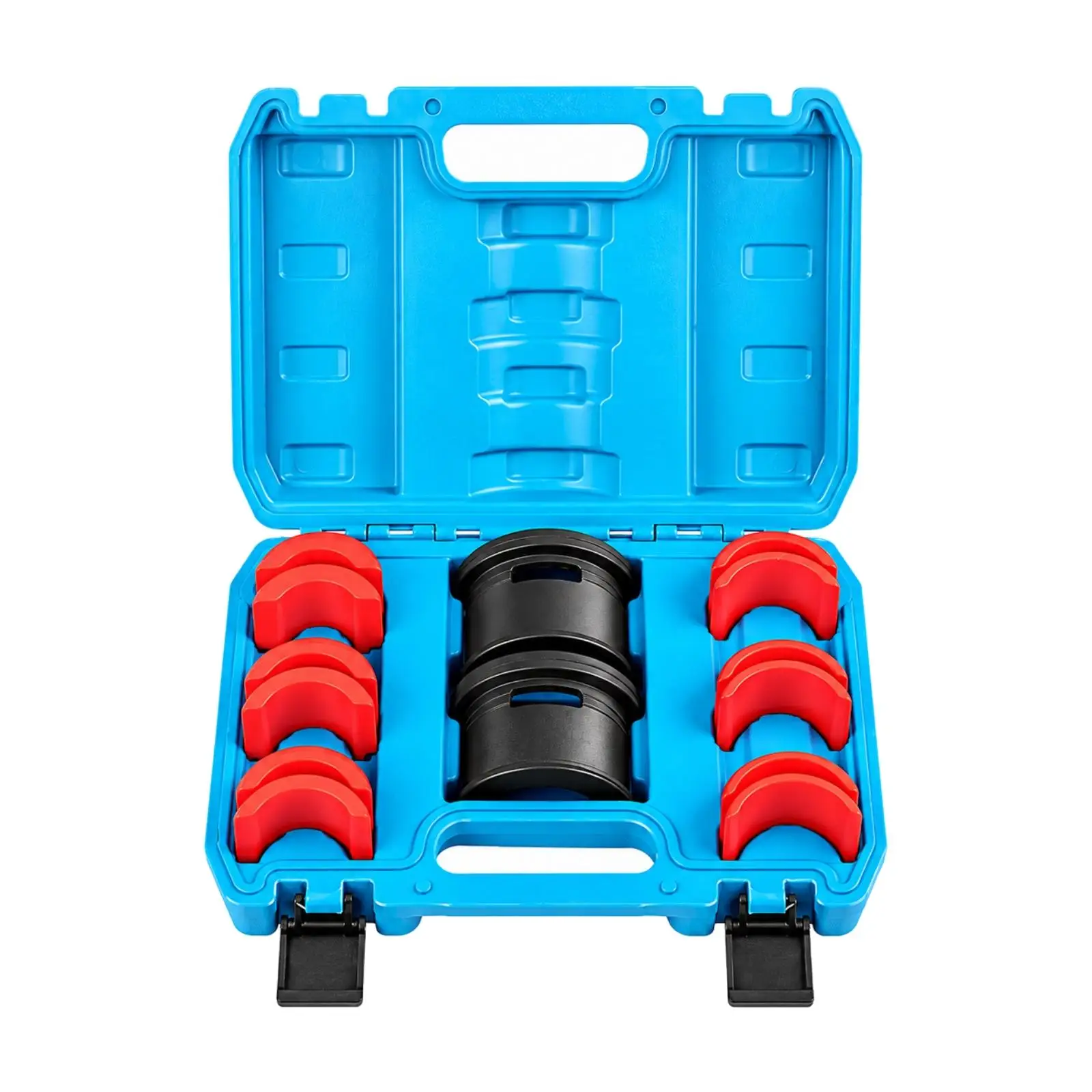 Versatile Motorcycle Oil Seal Installer Tool with Steel Driver Bodies and Nylon Adapters for 35 to 50mm Fork Sizes in Carrying