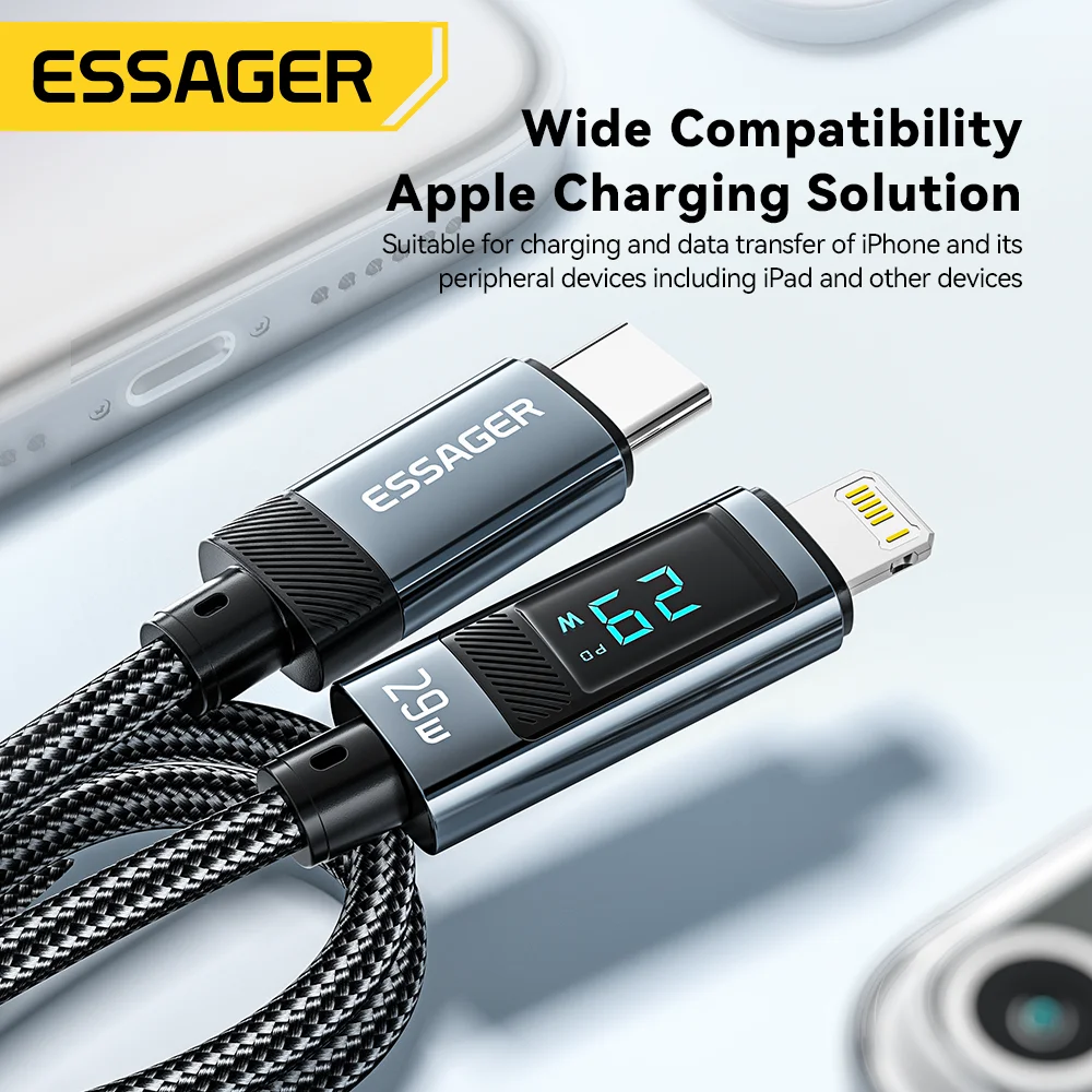 Essager PD 29W USB Type C Cable For iPhone 14 13 12 Pro Max Fast Charge Charger For MacBook IPad Lightning Digital Display Cable