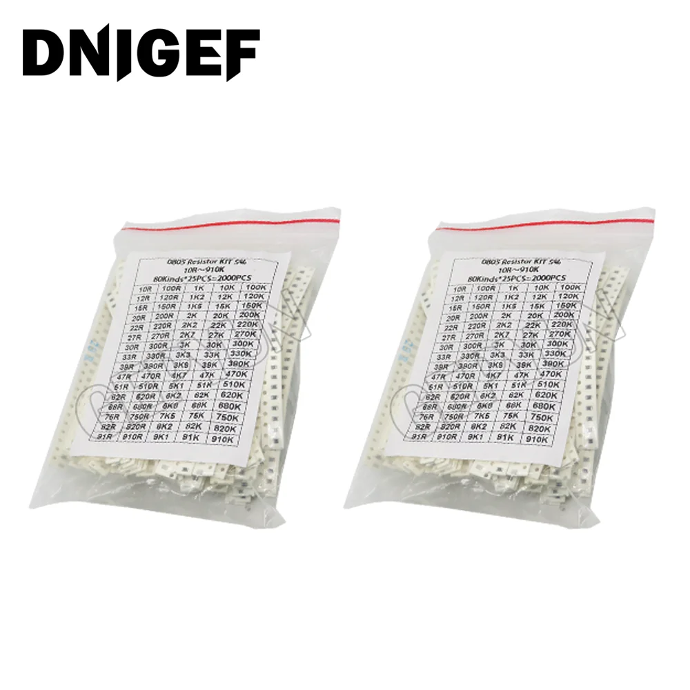 

Набор SMD-резисторов 08052, 2000 шт., ассорти, igmopnrq, 10 Ом - 1 МОм, 5%, 80 номиналов, образец сопротивлений