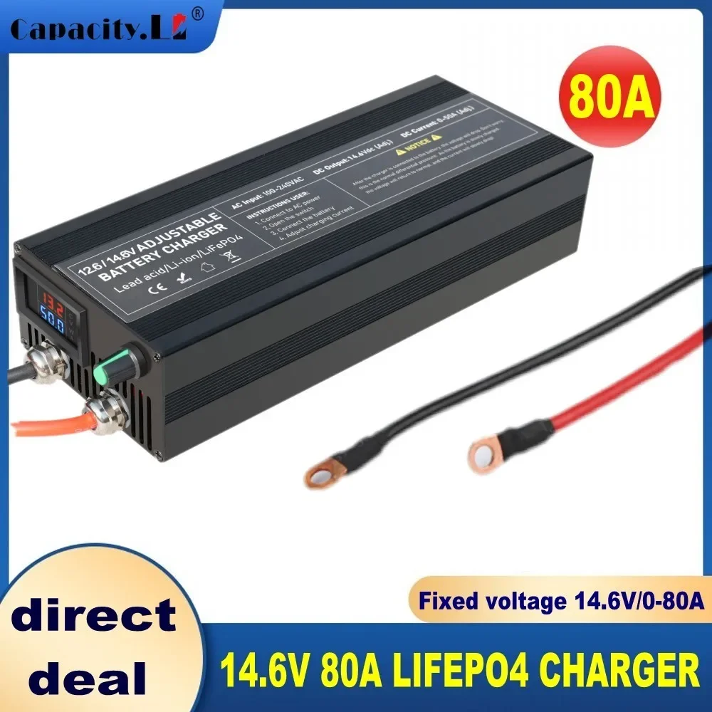 14.6V 80A 50A Battery Charger Lifepo4 Charger Current and Fixed Voltage 100V 240V Power Adapter with Display 40A 30A 20A