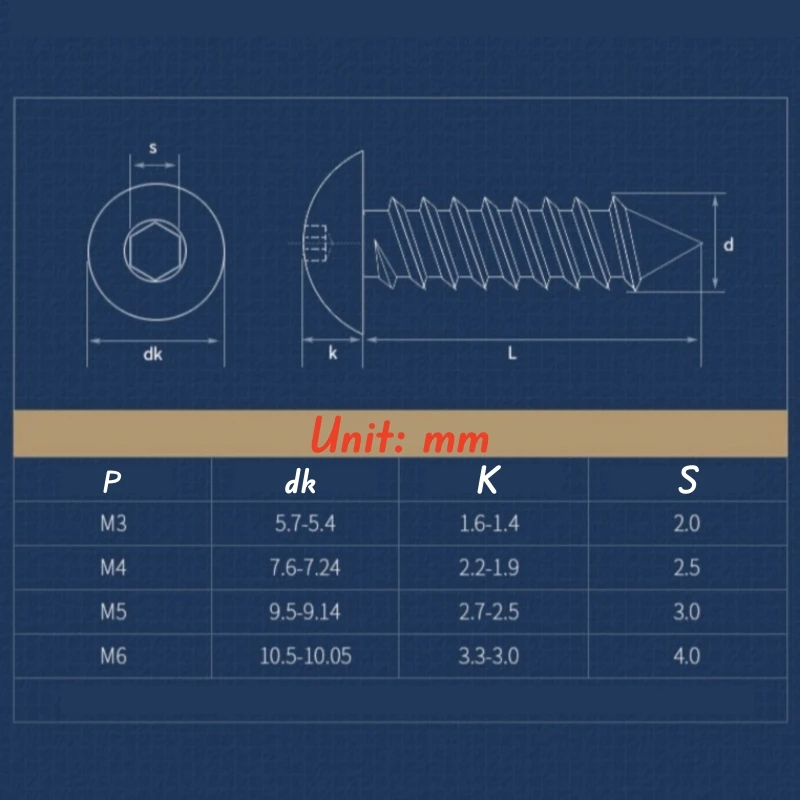 5/10/20/30/50/100/200pcs M2 M2.5 M3 M3.5 M4 M5 M6 304 A2 Stainless Steel Round Head Hexagonal Groove Self Tapping Wood Screw