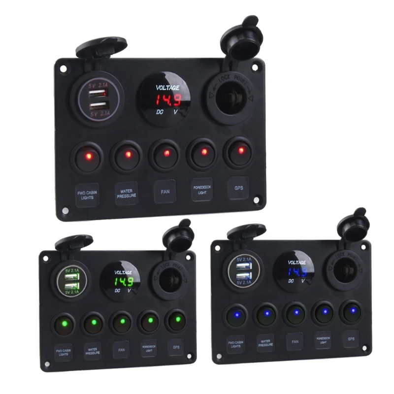 

24V 12V 5 Buttons Light Toggle Rockers Switch Panel for Yacht Marine Car Interior LED Keys Indicator Breaker Waterproof