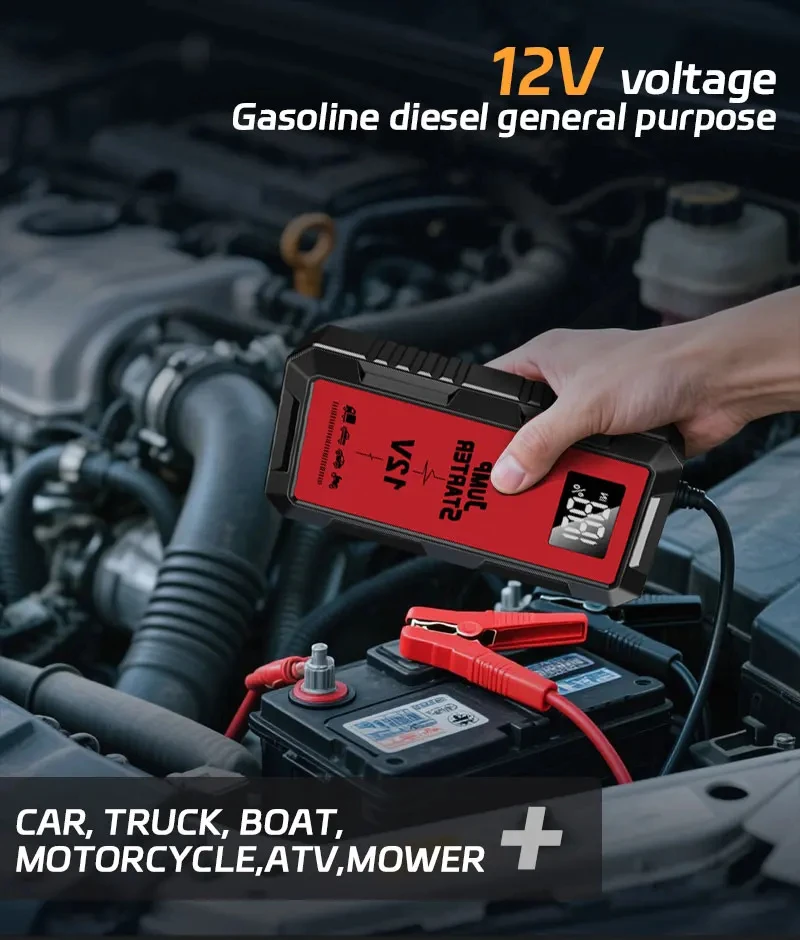 Power Car Jump Starter Battery for Car Starter Portable Emergency Booster 12V Auto Starting Device Petrol Diesel