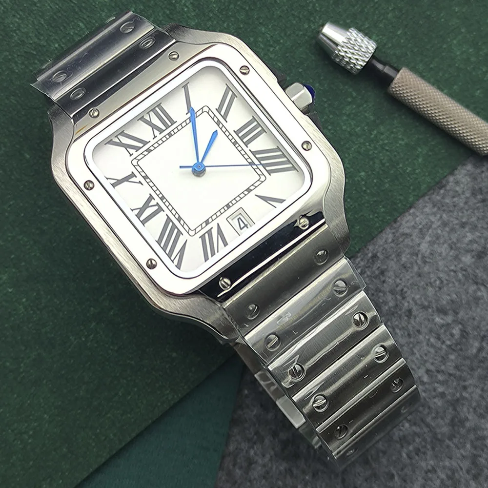 

Мужские часы NH35 из нержавеющей стали, автоматические механические часы, квадратные часы, механизм NH35