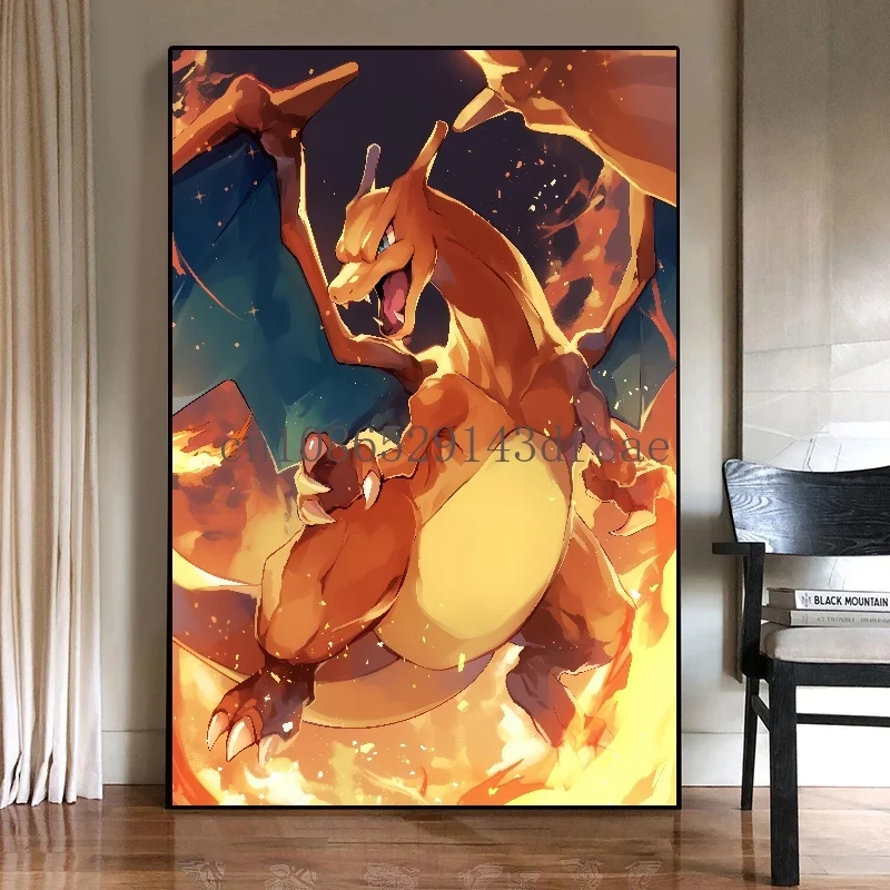 Póster periférico de Pokémon de Anime japonés, imagen de Charizard, arte de pared, pintura en lienzo de acuarela, decoración moderna para habitación, regalos para niños