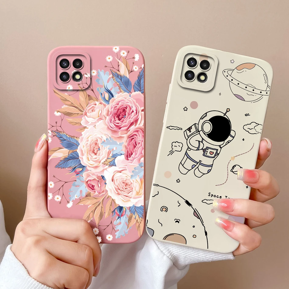 Cases For Samsung A22 5G 4G A22S Cute Soft Liquid Silicone Camera Protector Back Cover For Galaxy A22 A 22 A 22S Coque Bumper