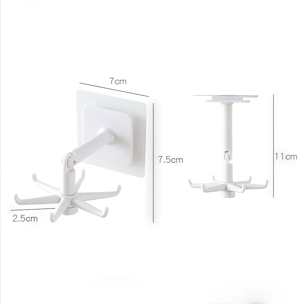 Auto-adesivos Ganchos de Cozinha, Multi-purpose Hanging Holder, Wall Door Hook, 6 Mandíbula, Rotação 360 Graus, 1Pc