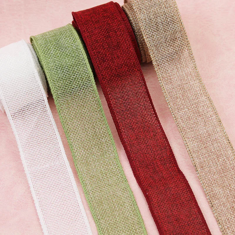 (5 meters/pack) 40mm color linen fabric iron wire edge ribbon gift box packaging ribbon festival decoration handmade DIY