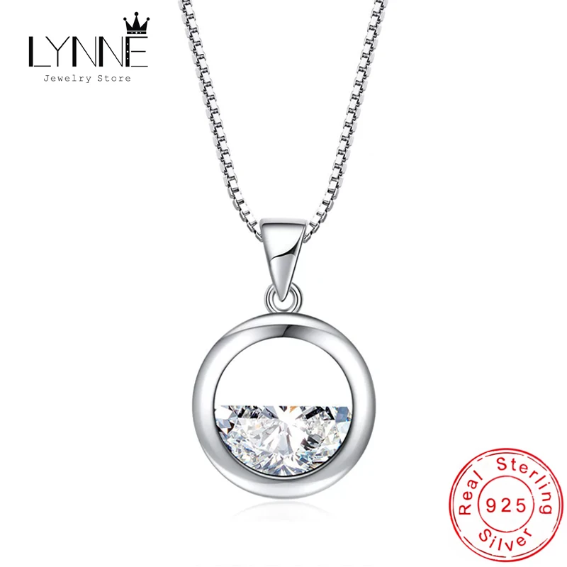 

Fine Half Circle Crystal Clear Spring Seawater Design 925 Sterling Silver Round Pendant Necklaces Women Jewelry Birthday Gift