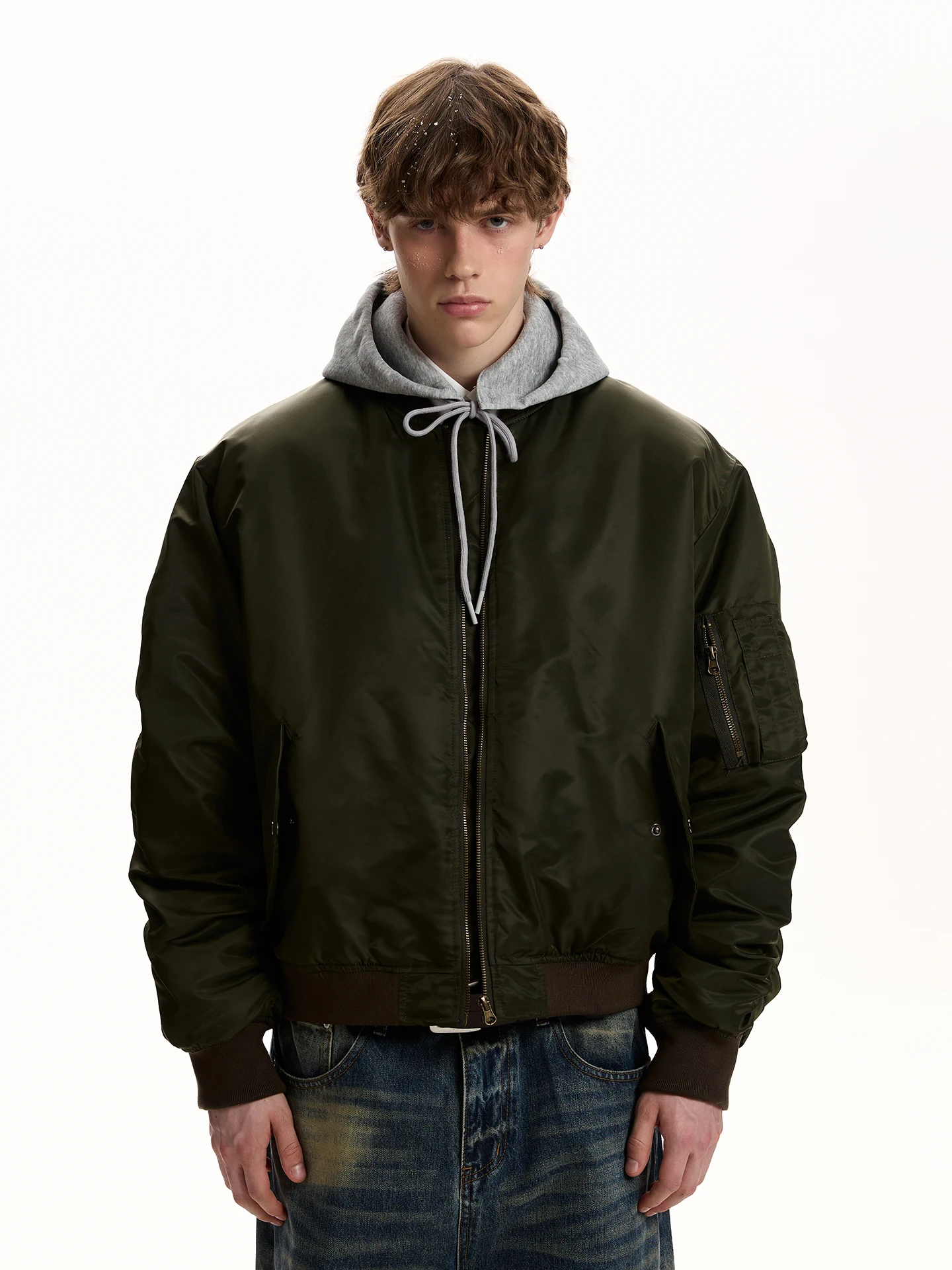 

American Retro Bomber ort Wide Baseball Jaet with Detachable Hood Cotton Outerwear for Men Spring Autumn Loose Fit Sle