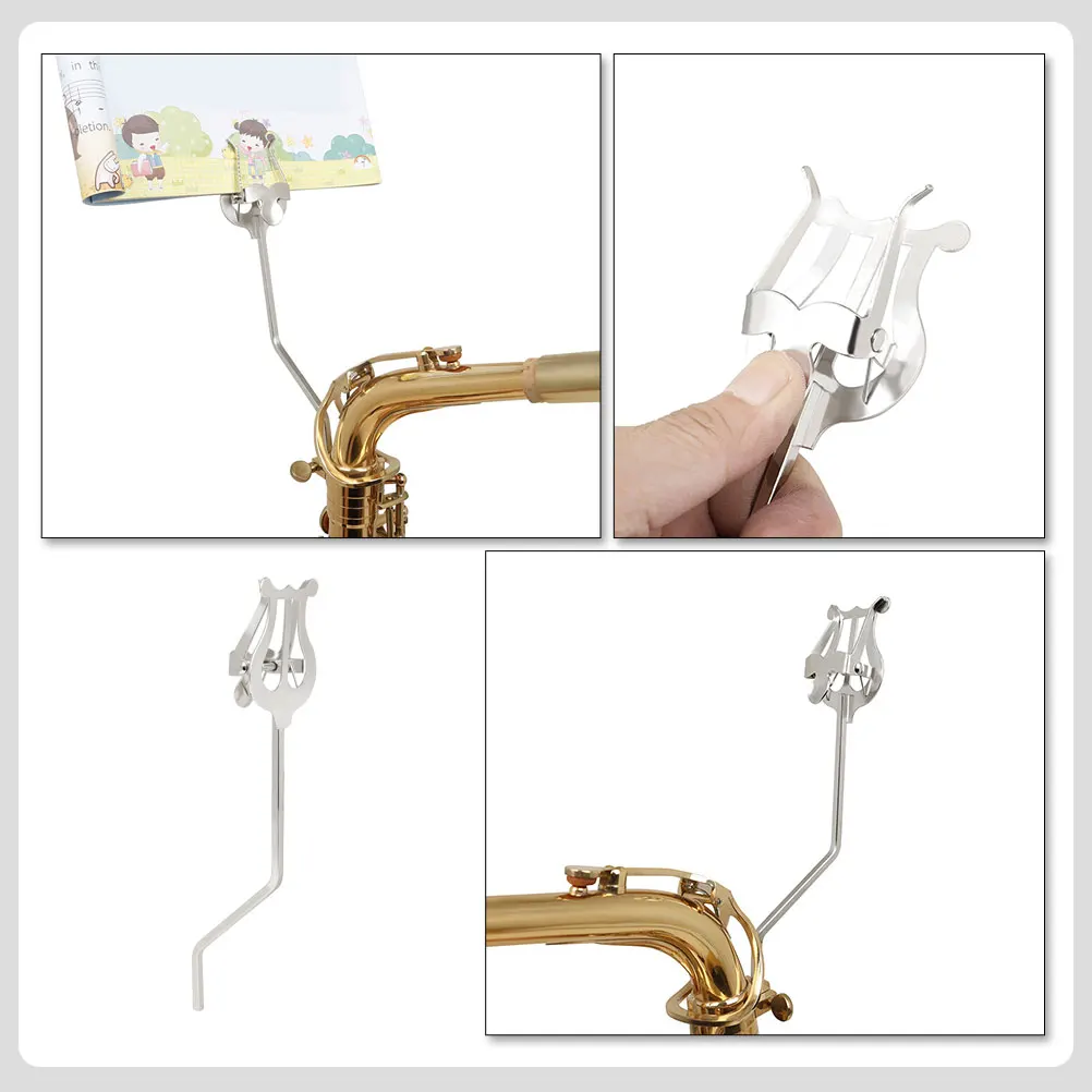 

Music Score Clip Folder Plate Rack Musical Instrument Holder Silver Saxophone Clamp