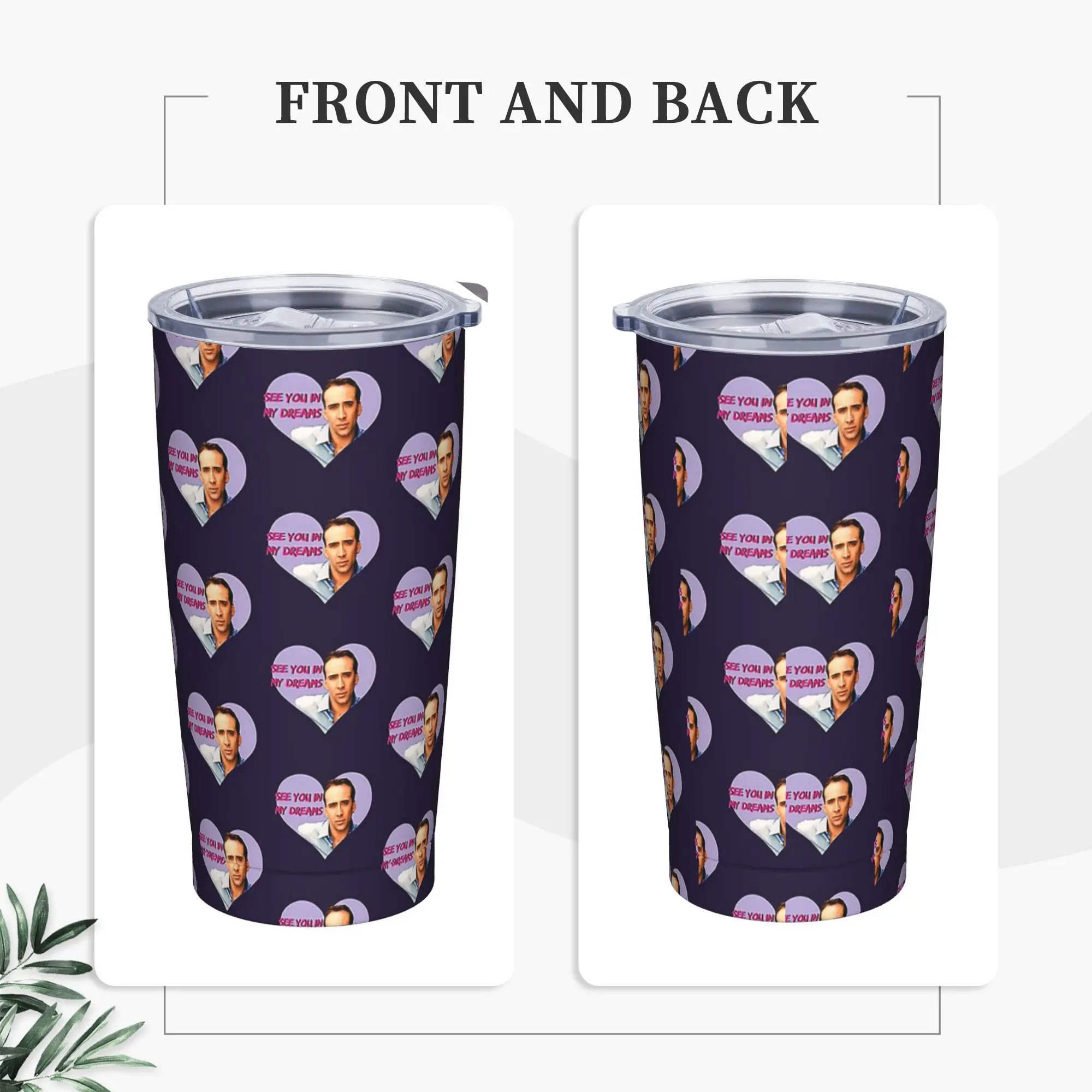 Dreamy Nicolas Cage Tumbler Vacuum Insulated  Thermal Cup Stainless Steel Outdoor Mug Hot Cold Drink, 20oz