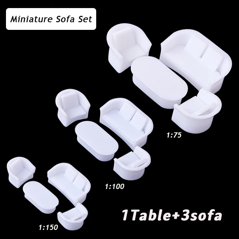 1set 1:75 1:100 1:150 Miniature Sofa Set Model ABS Unpainted Toys Indoor Architecture Building Layout for Diorama