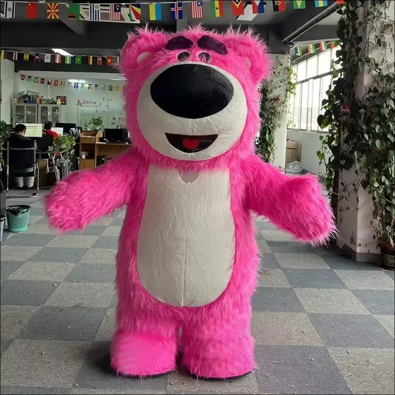 MINISO High Quality Inflatable Pink hairy strawberry bear Cartoon character Mascot Costume Disney Advertising Fancy Dress