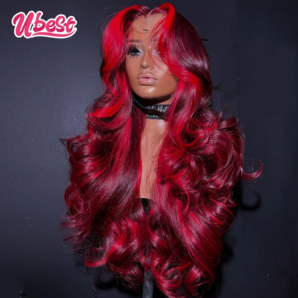 Ubest Brownish Red Colored 13X6 Body Wave Transparent Lace Front Wig 100％ Human Hair 200％ Density Brazilian Hair Lace Front Wig