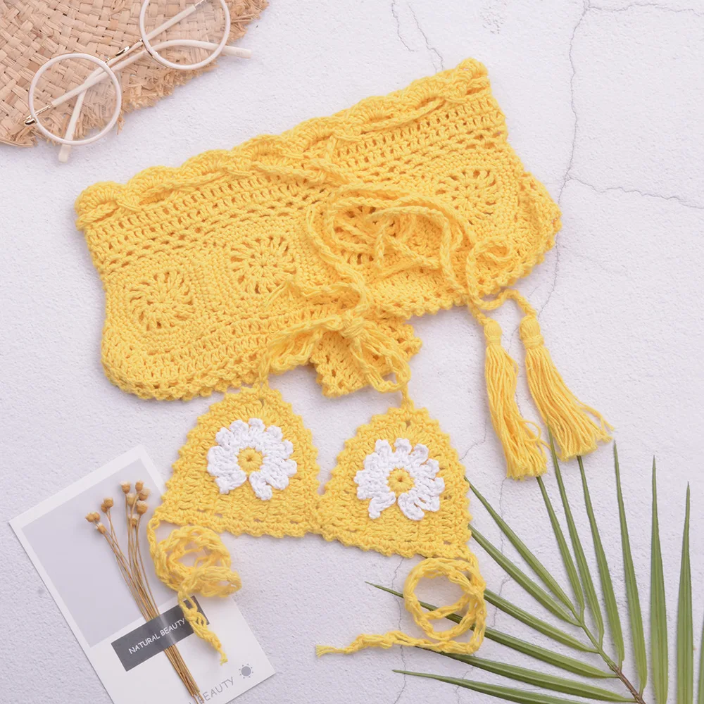 

2021 Children's Beach Swimsuit Handwoven Daisy Bikini Split Set for Small and Medium Girls