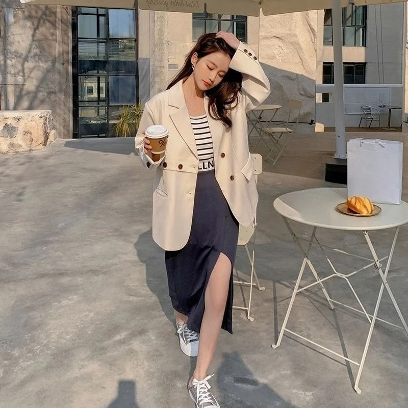 

High Quality Women's 2025 Fresh Blazer Spring Autumn Wearable British Minimalist Loose Fit Stylish Design Pocket Accent Fashion