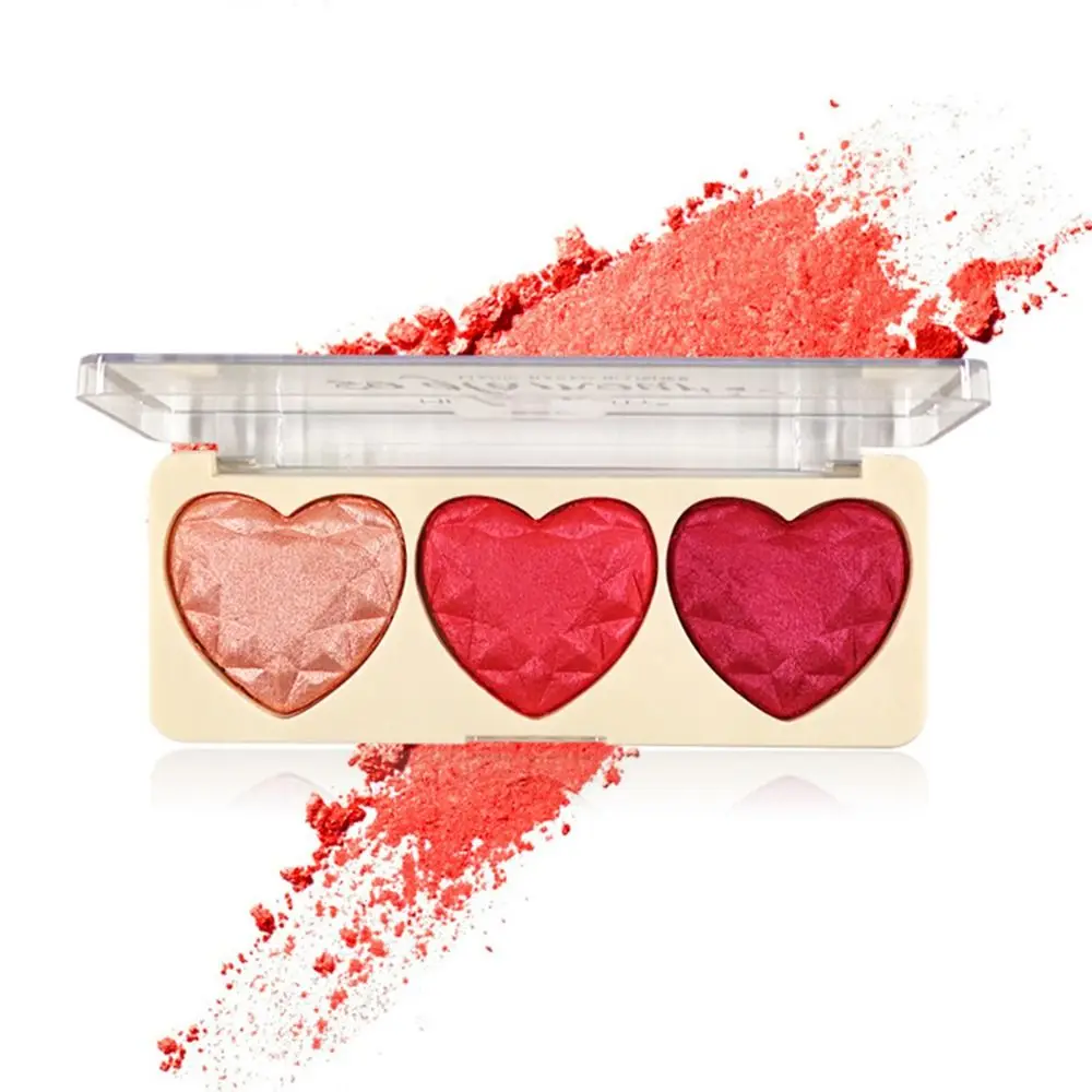 Paleta de glitter em forma de amor para mulheres, alto brilho, duradoura, impermeável, blush de contorno, multicolorido, shimmer, prato vermelho, na moda