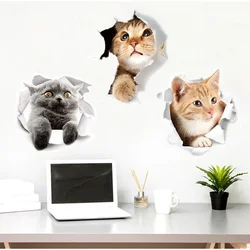 1/2/3PCS Vivid 3d Hole Funny Cat Dog Toilet Stickers Diy Wc Washroom Home Decoration Cute Kitten Puppy Pet Animals Art Decals