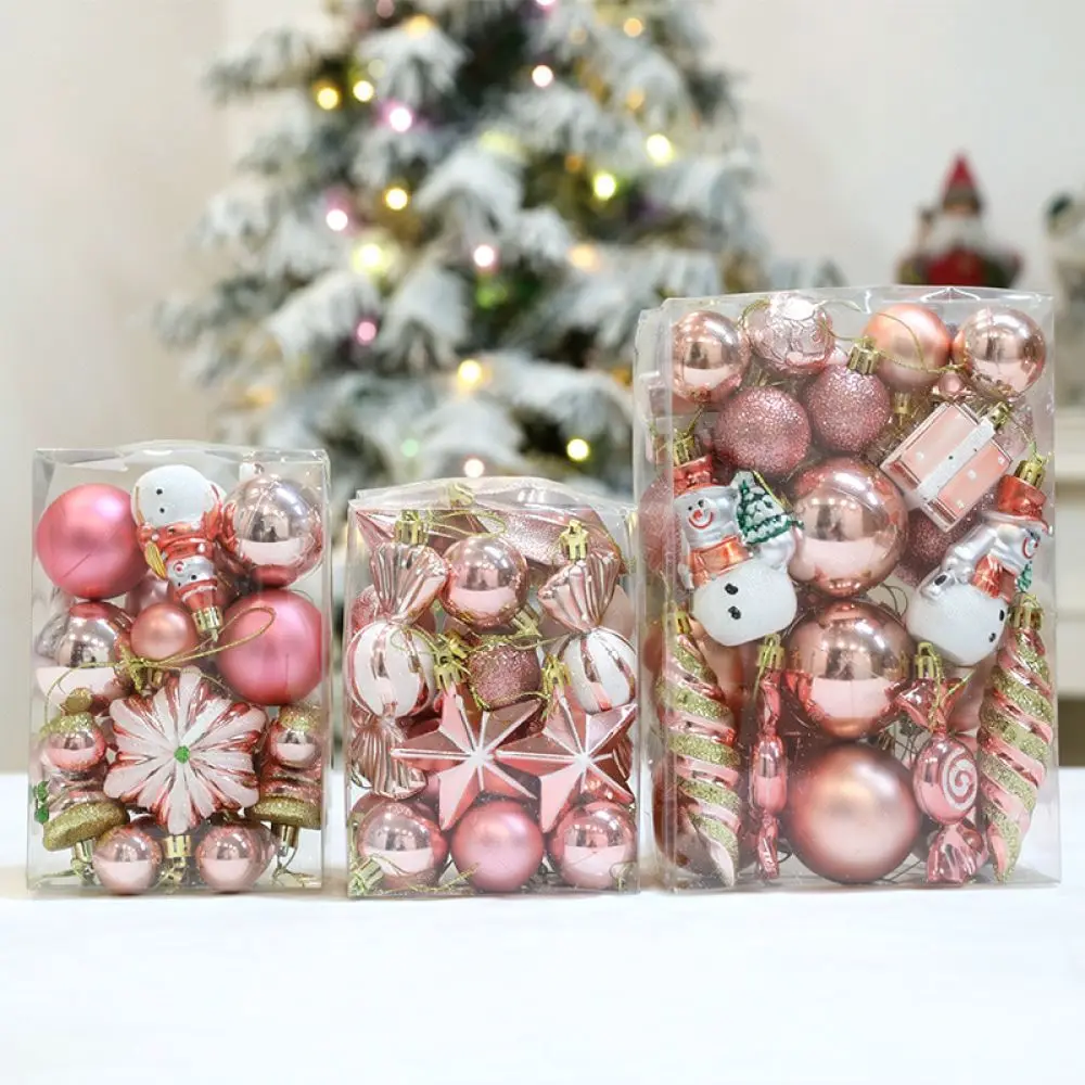 Xmas Tree Hanging Ornaments Set Rose Gold Pendants Holiday Decor Plastic Supplies For Seasonal Home Party Decoration