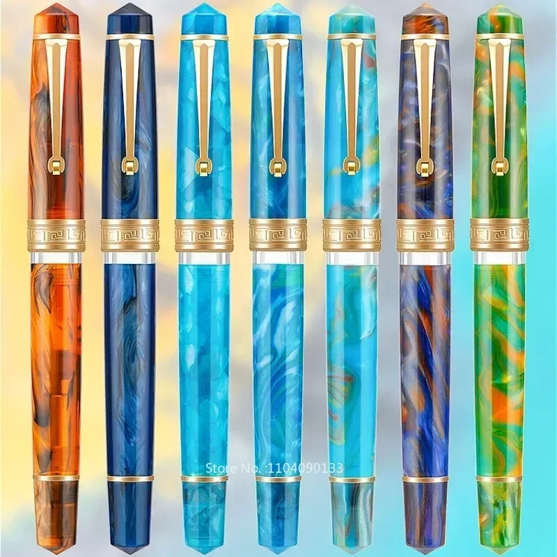 Hot Resin Asvine P20 Fountain Pen Acrylic No.6 EF/F/M Nib Retro Hard Rubber Ink Pen Large Capacity Luxury Writing Office School