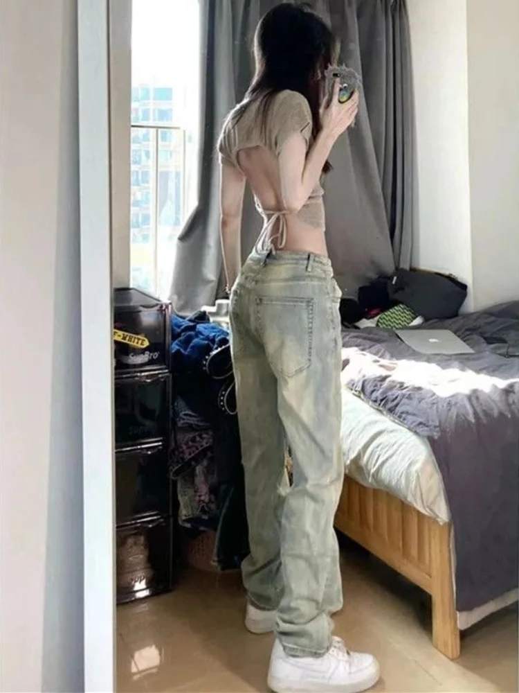 

Джинсы женские свободные крутые винтажные отбеленные уличная одежда в стиле Vibe Chic Ins унисекс дизайн повседневные ретро корейские уютные