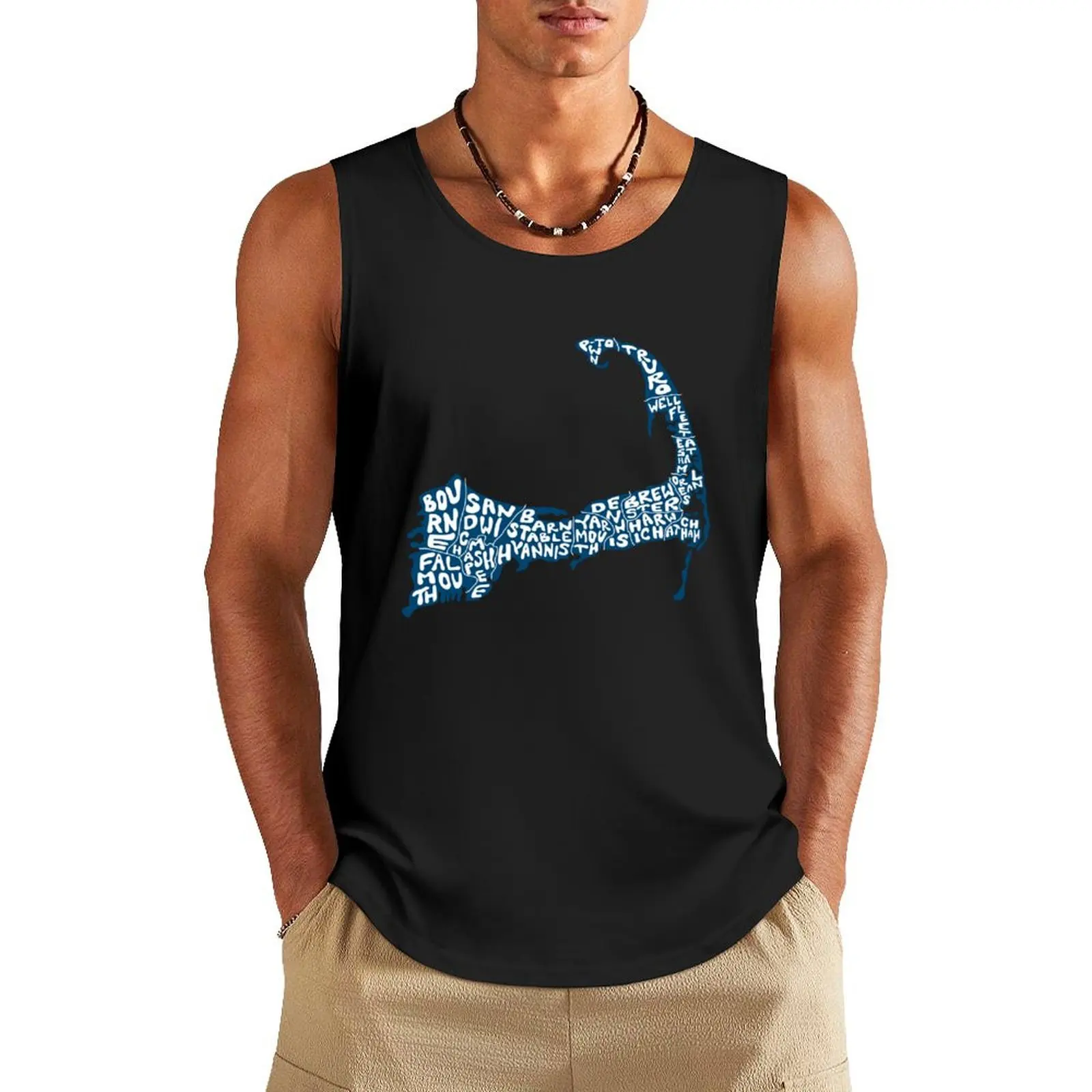 

Hand drawn Cape Cod map Tank Top Men's summer vest cotton t-shirts man t shirts vest for men