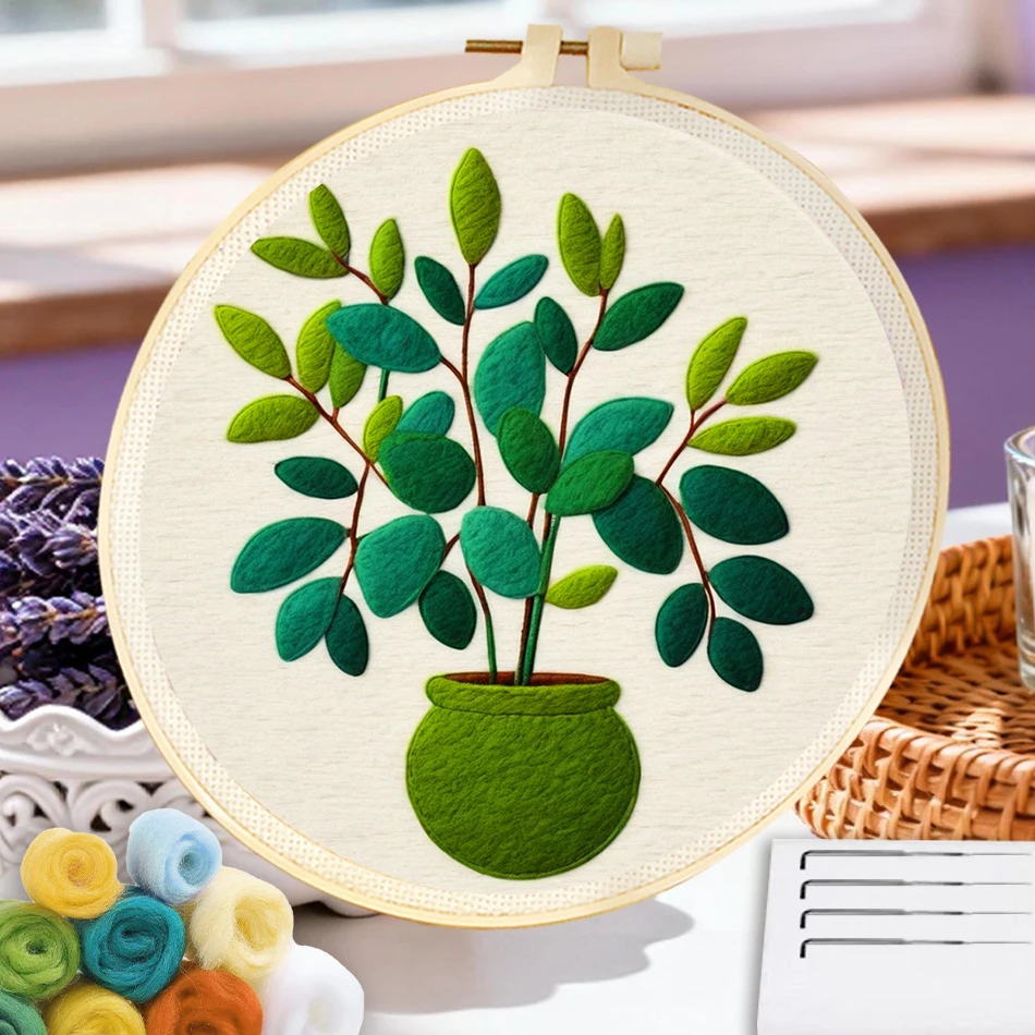 CHENISTORY Flower Diy Wool Painting Handmade Embroidery Hoop Flower Felting Starter Kit Original Gifts Craft Supplies