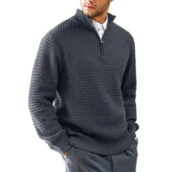 Men's Sweater Winter Casual Knitted Zip Sweater Mock Neck Pullover Ribbed Knit Casual Pure Color Soft Sweaters US Size