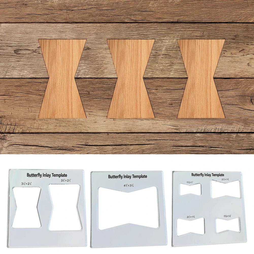 

Butterfly Key Inlay Template Set 6x6 Inches Slot Cutting Wood Bow Tie Transparent Wooden Joint Marking Ruler Set for Woodworking