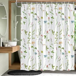 Plant Leaves Flower Shower Curtains Set Garden Floral Drum Tower Fabric Bathroom Decor Splash Resistant Partition Bath Curtains