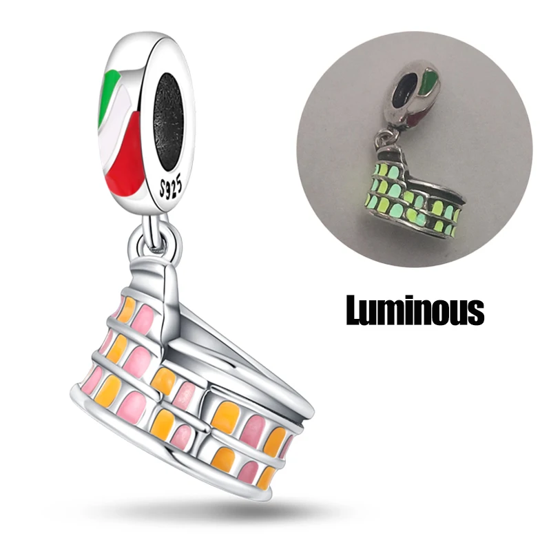 100% 925 Sterling Silver Charm Bead Pendant 3mm Roman Colosseum Building Series Original Design DIY Fine Jewelry