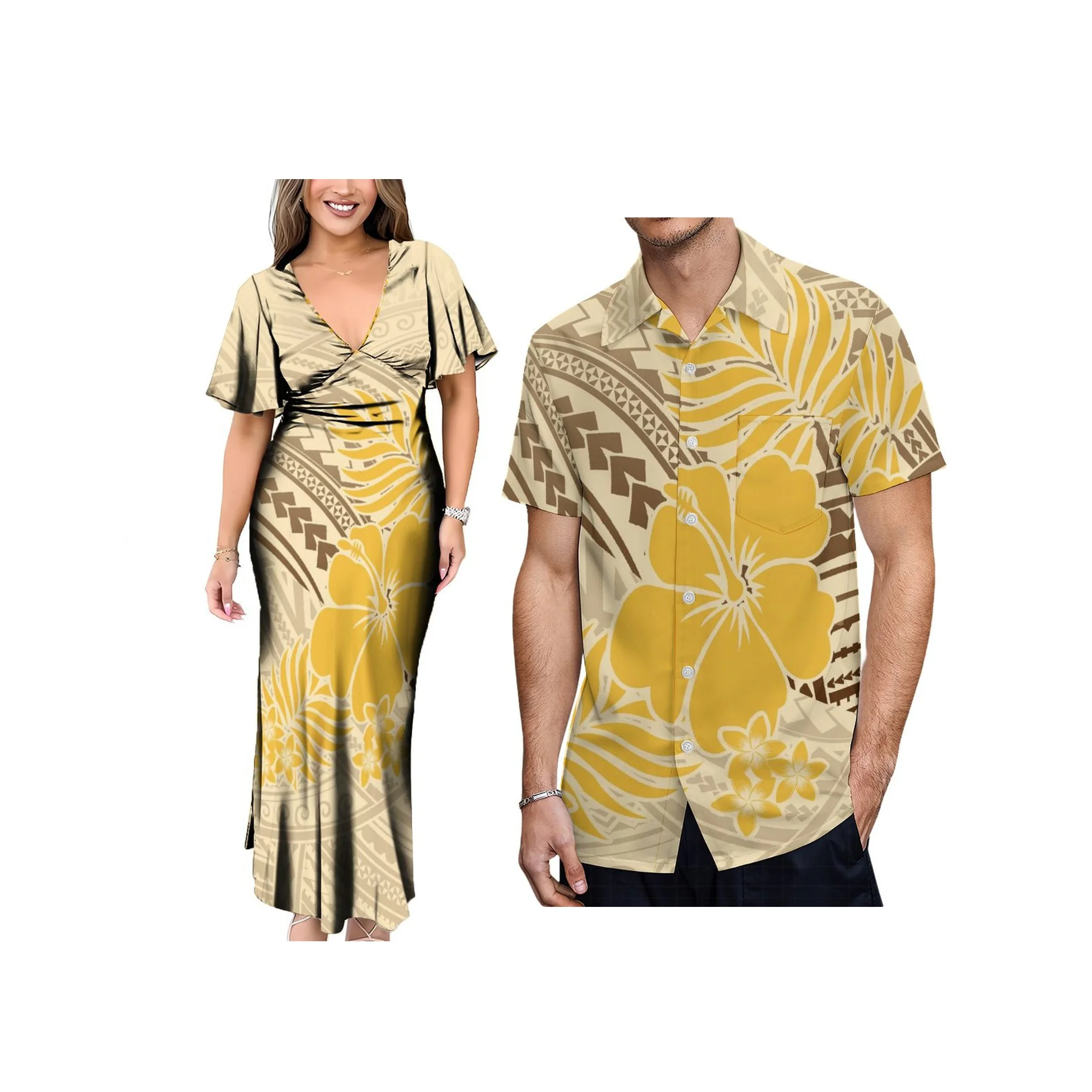 High Quality Custom Logo Hawaii Island Style Dress Polynesian Tribal Samoan Long Casual Dress With Back Neck Tie