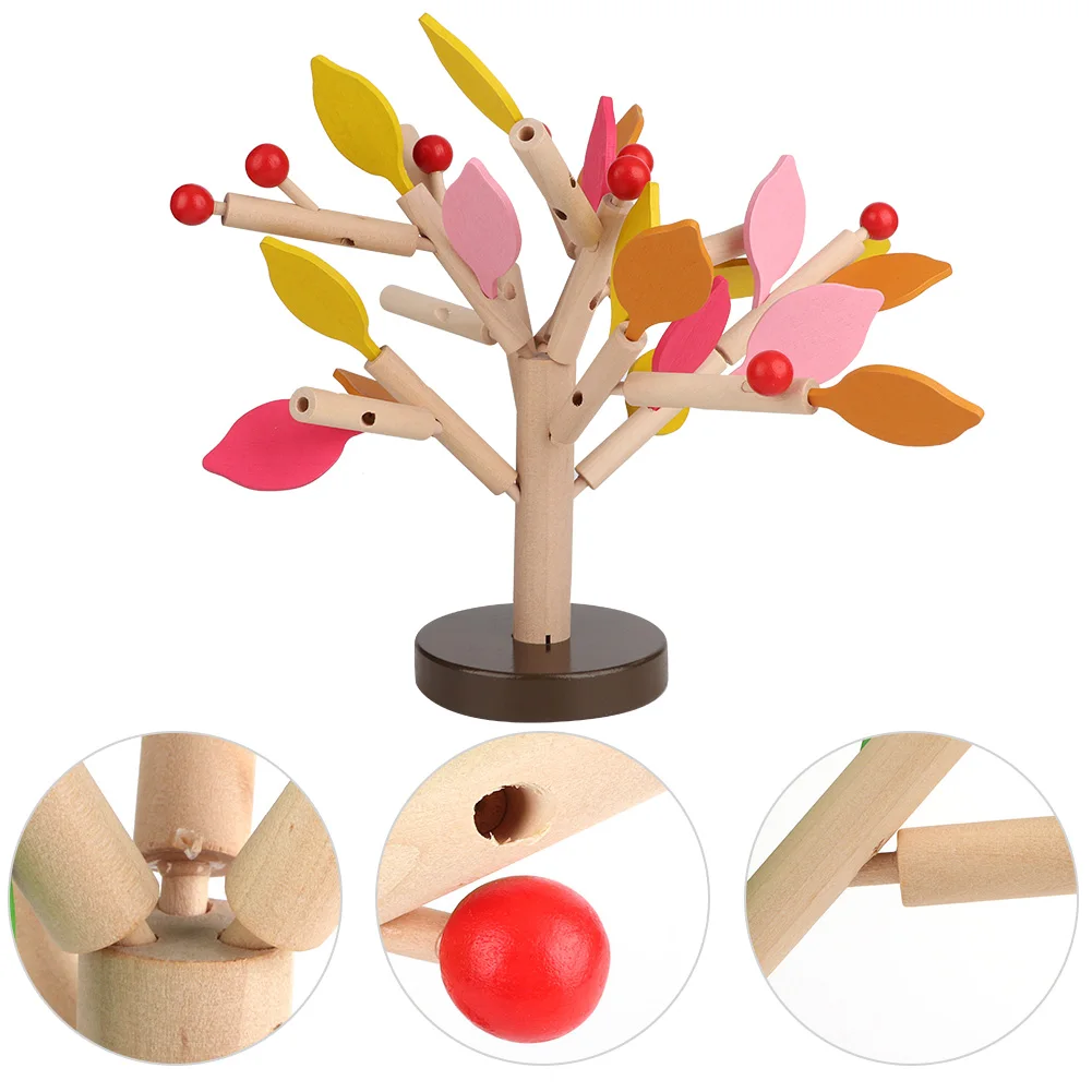 ZK30 Holzbausteine Baum Set DIY Puzzle 3D Holz zusammengebautes Spielzeug (gelbes Blatt)