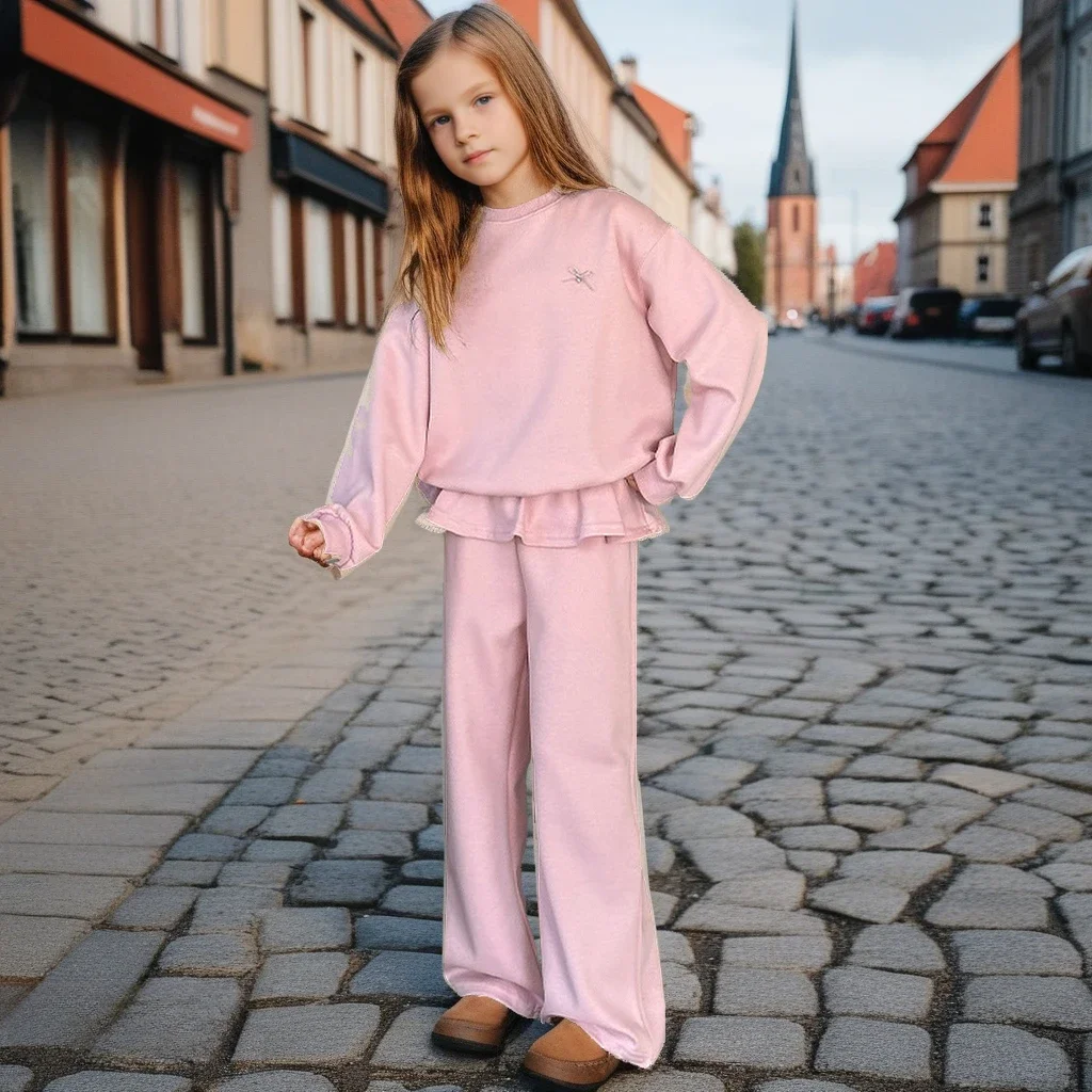 

Teen Kids Boutique Clothes 2025 Spring Sweatshirt Ruffles Casual Pants Two Pieces School Girls Clothing Set Fashion Kids Outfits