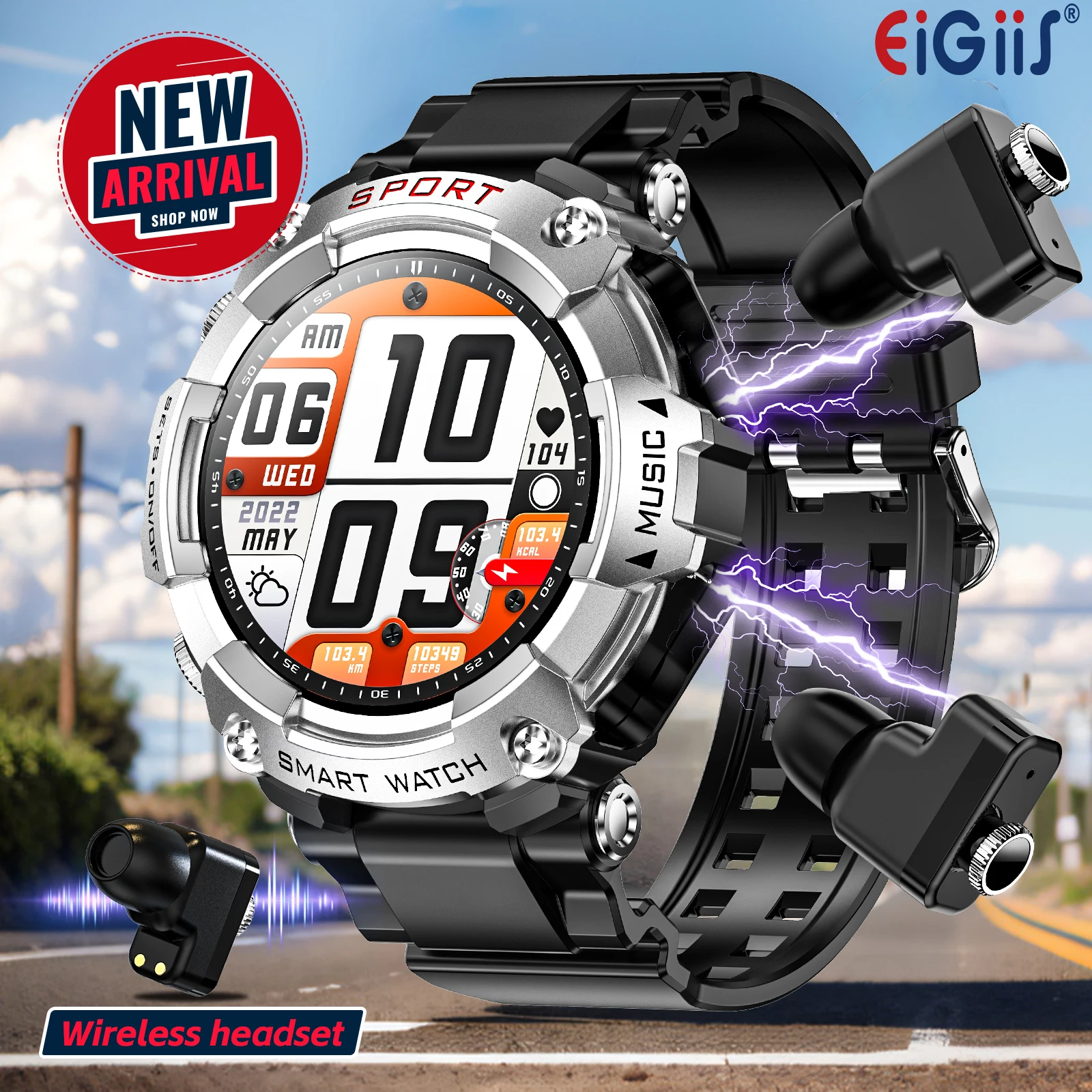 

EIGIIS Smart Watch for Men with TWS Earbuds 1.52"HD Fitness Tracker Watch IP67 Waterproof Heart Rate 3 in 1 Wireless Smartwatch