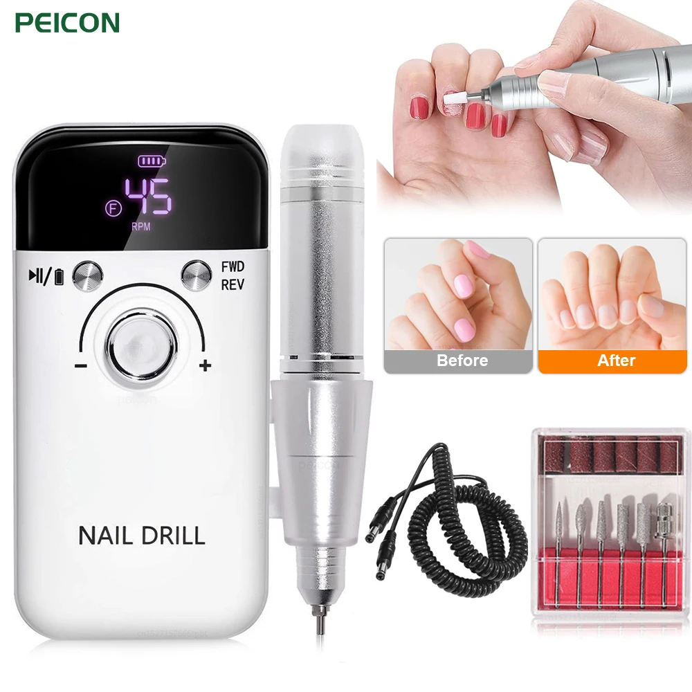 

Electric Nail Drill High Speed 45000RPM Rechargeable Nail Drill Machine with LCD for Gel Nails Polish Nail File Manicure Tool