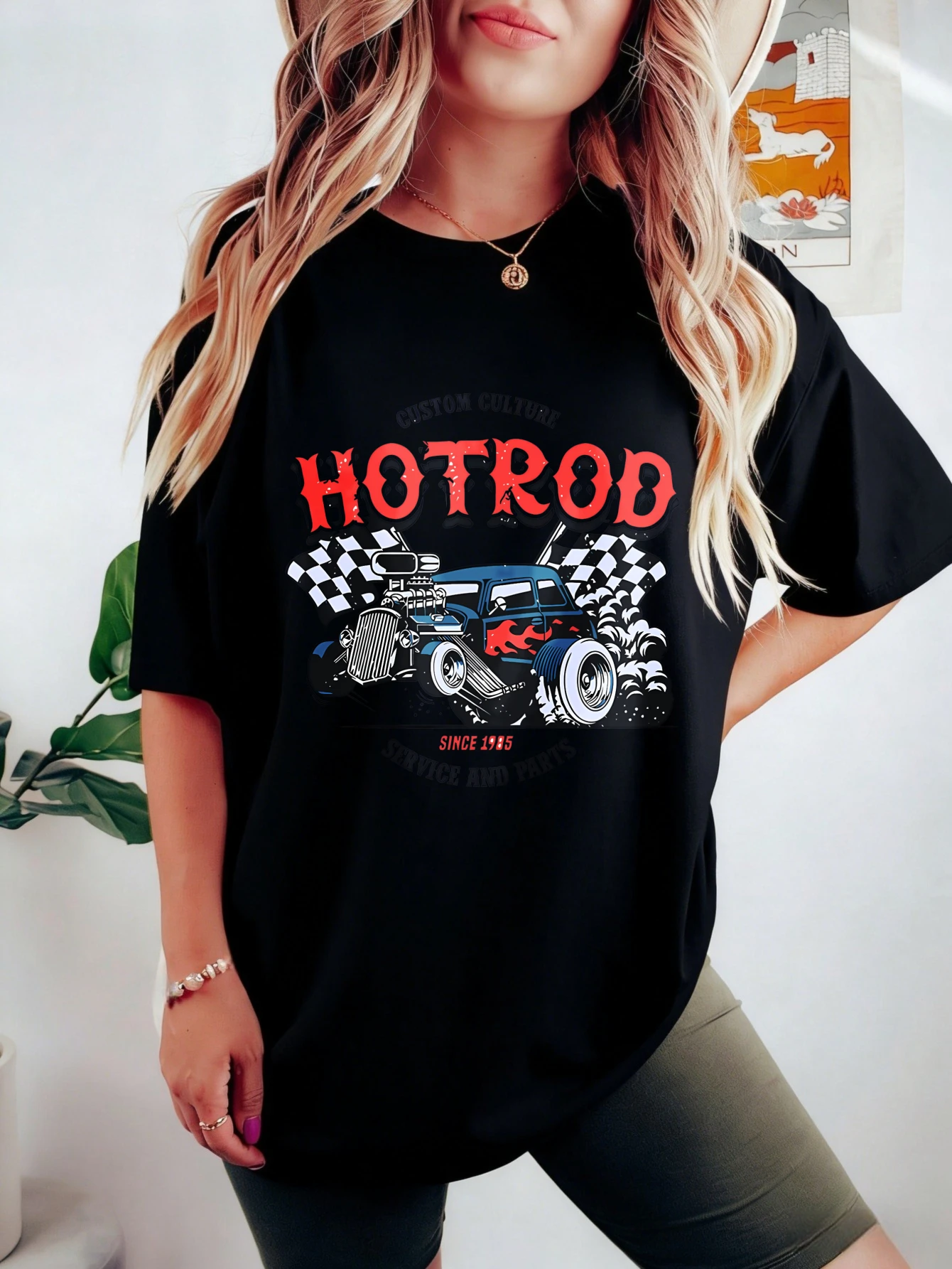 

Женская футболка с графическим принтом, короткий рукав, ретро-дизайн, с принтом гоночных автомобилей, хлопковая, оверсайз, повседневная, летняя, для женщин, подарок для нее