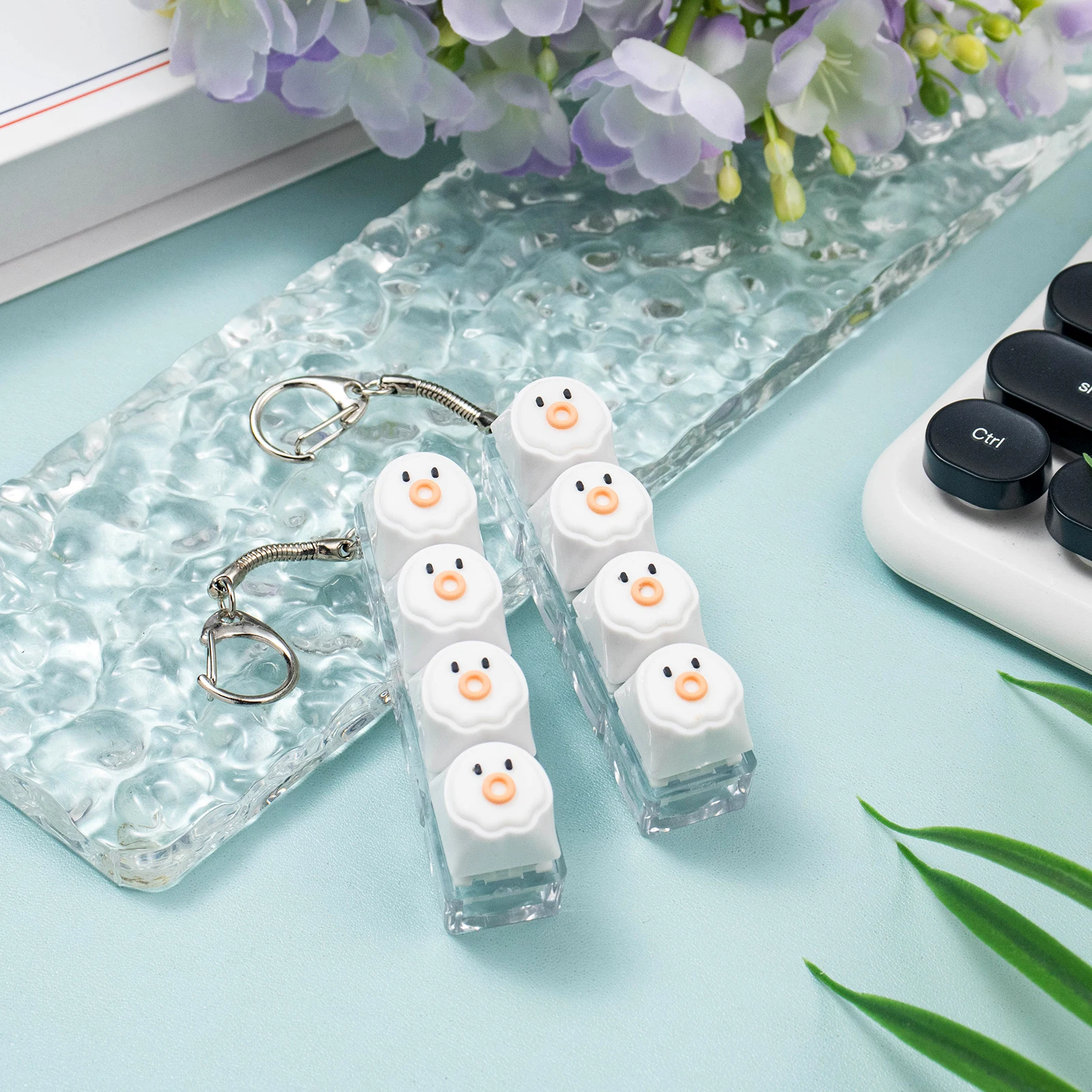 White Octopus Keyboard Fidget Toy Fingertip Clicker Keychain Sensory Decompression Fidget Toy for Anxiety Relief