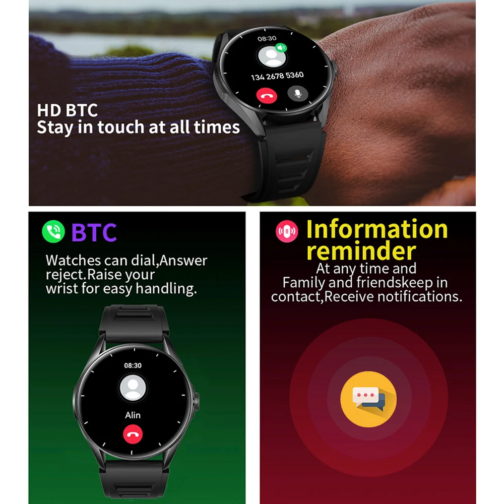 New Men Women 1.43" AMOLED Screen Blue Tooth Call Sports Fitness Smartwatch 24H Heart Rate Smart Watch Waterproof Watches Music